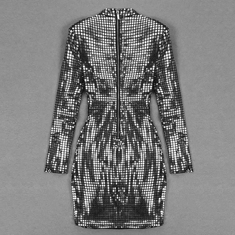 Celeb Shiny Plaid Sequins Party Dress Siren