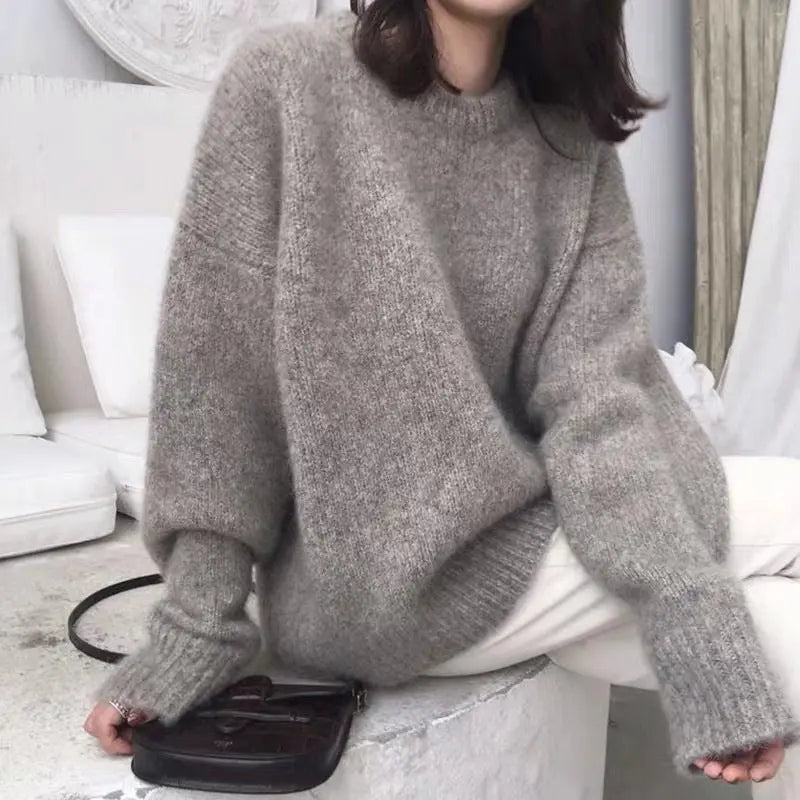 Courtney Round Neck Solid Color Wool Sweater Siren