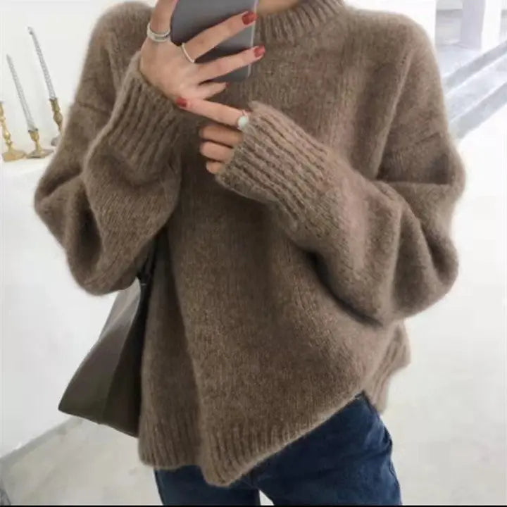 Courtney Round Neck Solid Color Wool Sweater Siren