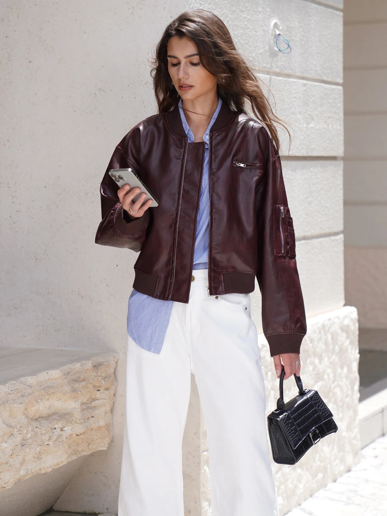 Isabella PU Leather Bomber Jacket Siren Fashion