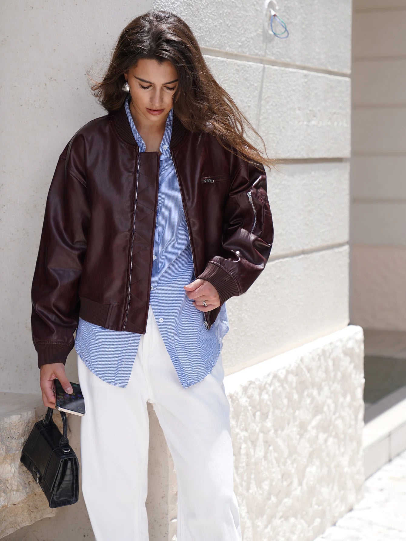 Isabella PU Leather Bomber Jacket Siren Fashion