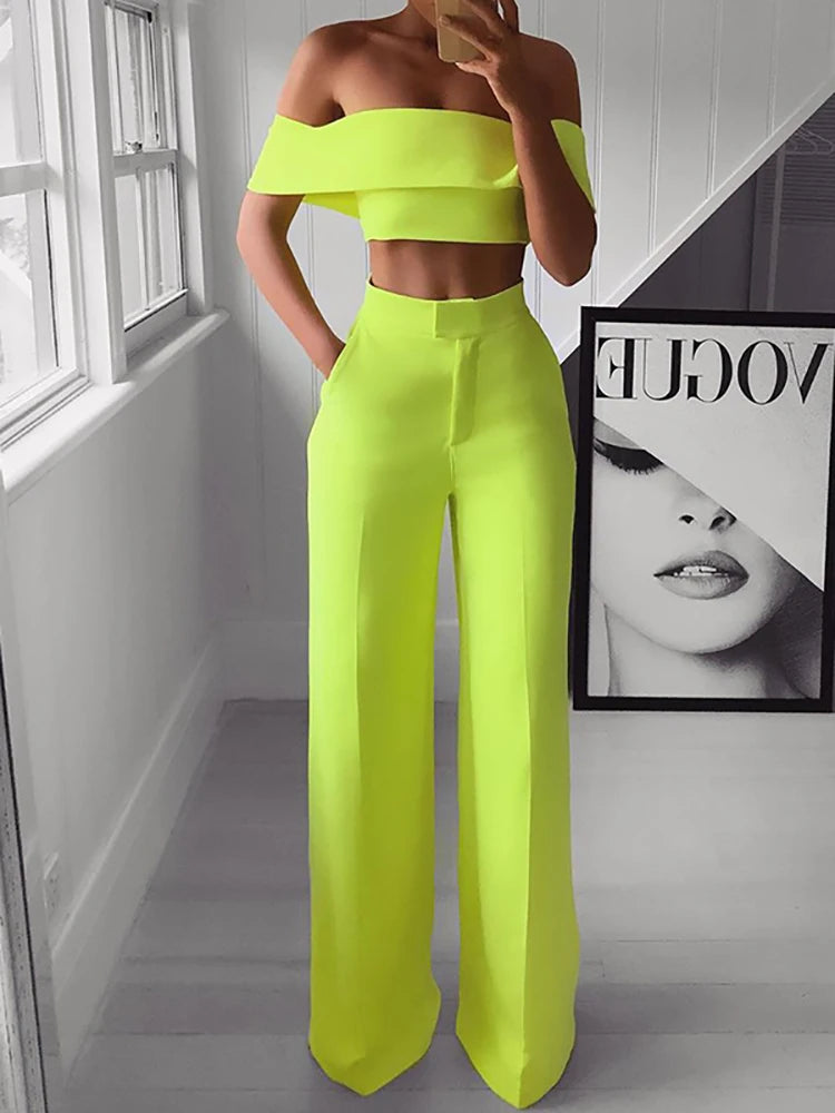 Palmira Two Piece Set Wide Leg/Slash Neck Siren Fashion