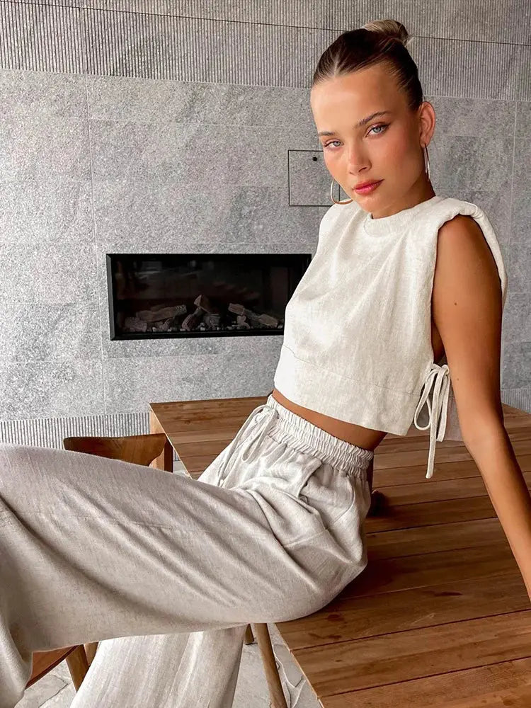 Hurry Holiday Linen Pant and Crop Top Set Siren Fashion