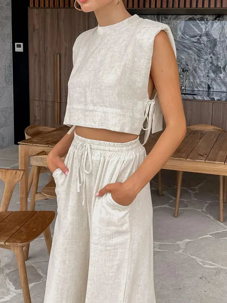 Hurry Holiday Linen Pant and Crop Top Set Siren Fashion