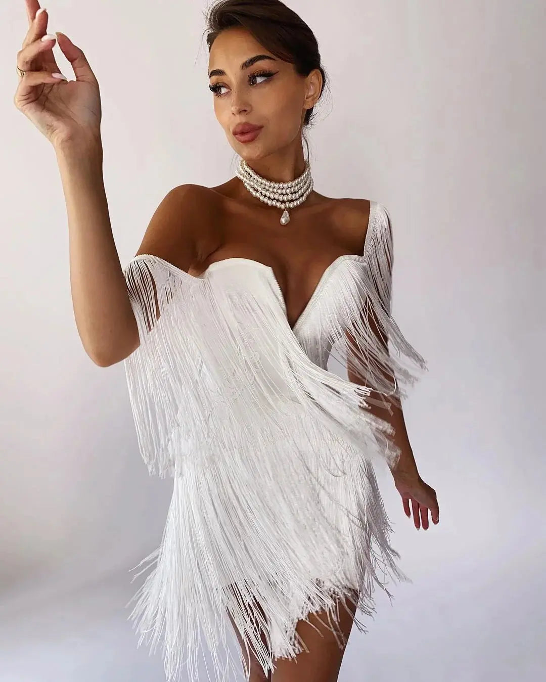 Cici Tassel Bandage Sexy Mini Dress, Off Shoulder Siren