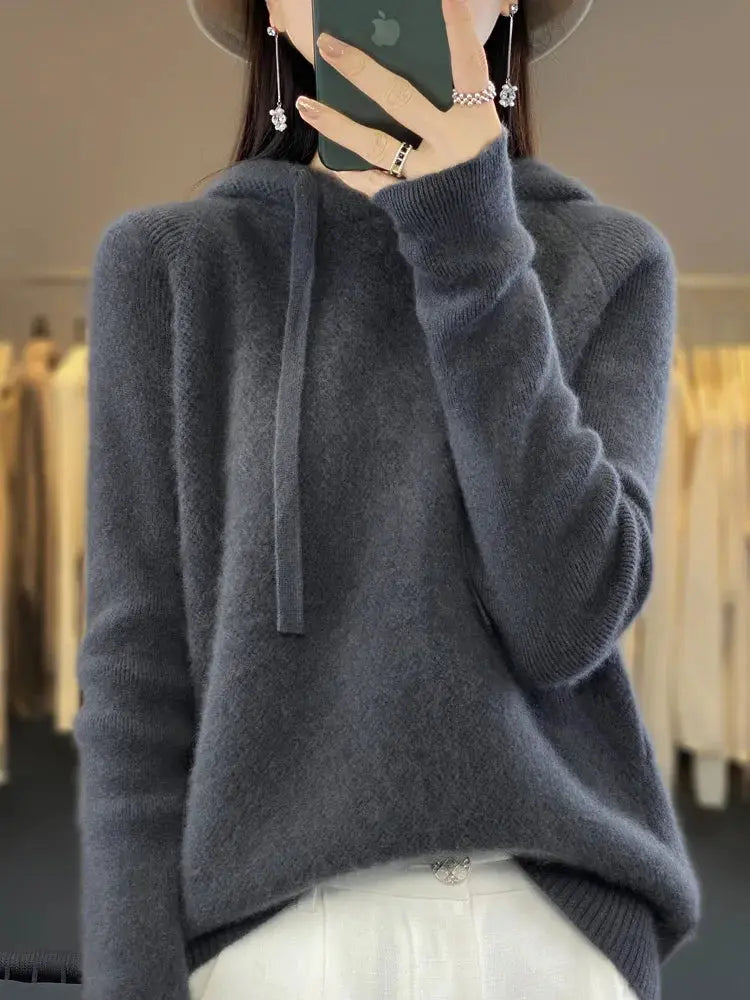 Merino Wool Knitwear Hooded Sweater Siren Fashion