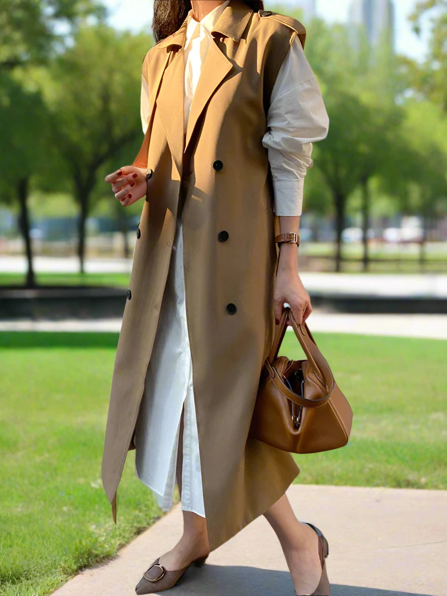 Vittoria Long Khaki Trench Coat Siren Fashion