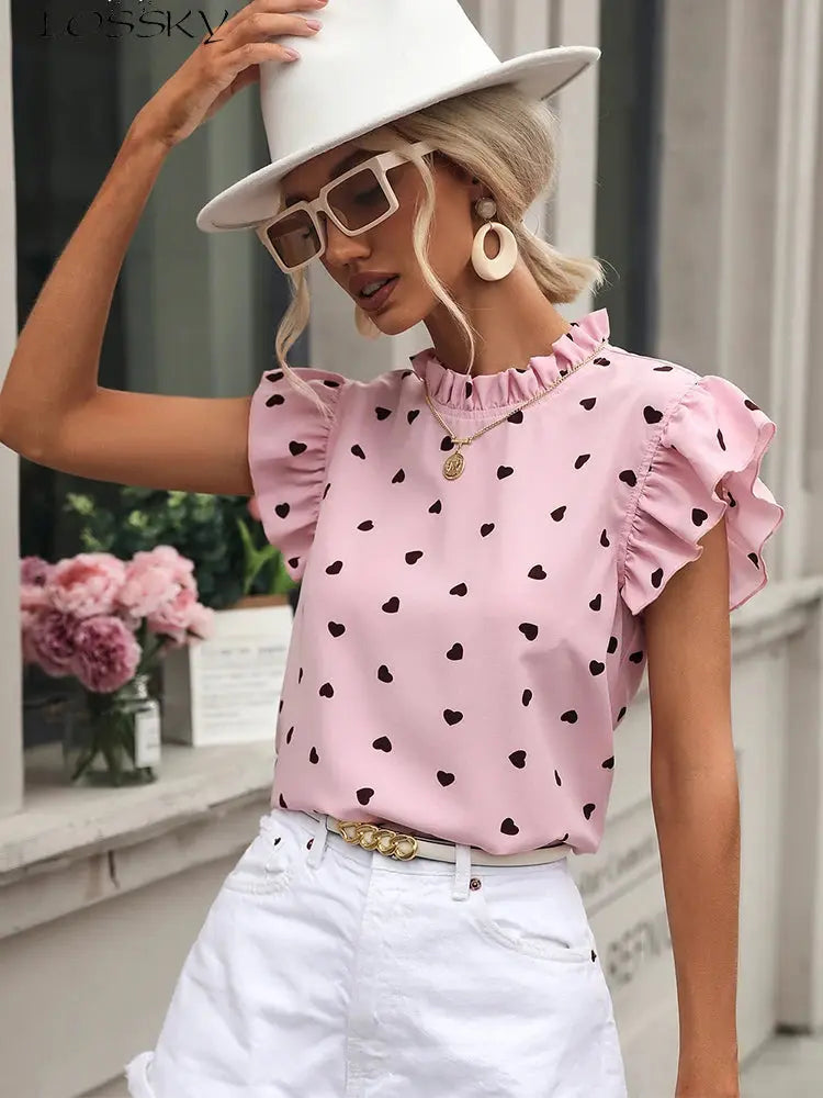 Breck Chiffon Ruffle Short Sleeve Blouse Siren Fashion