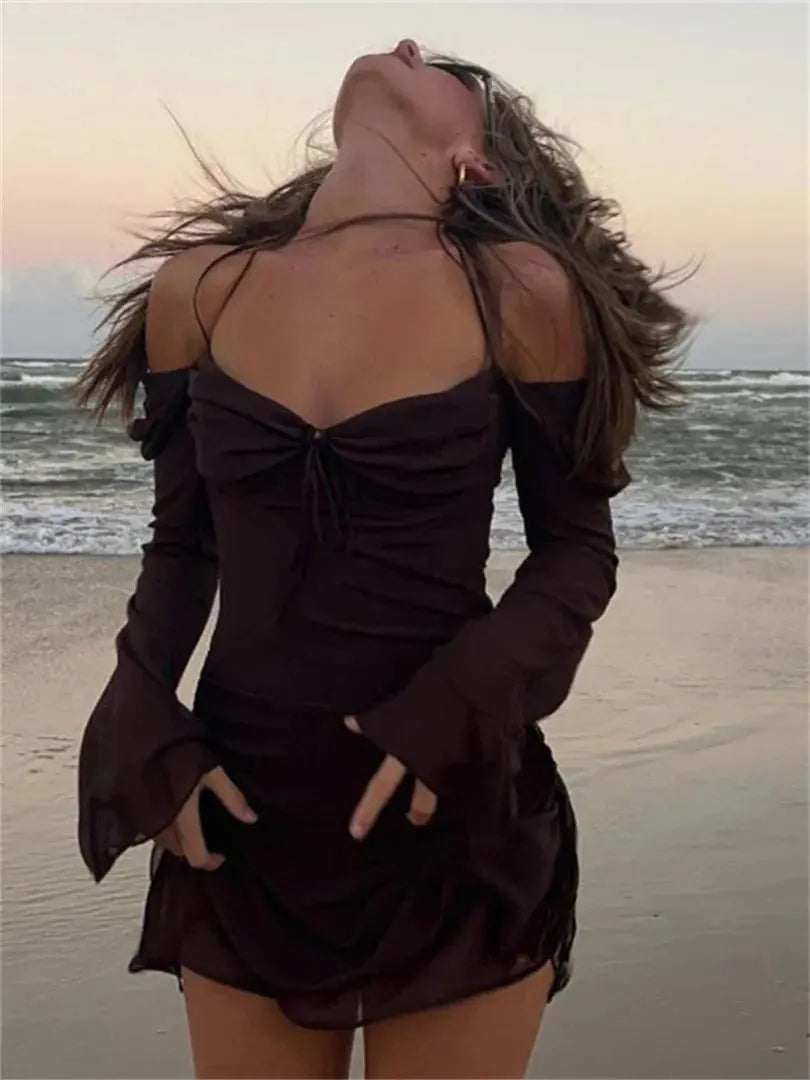 Jetta Off Shoulder Halter Mini Dress Siren Fashion