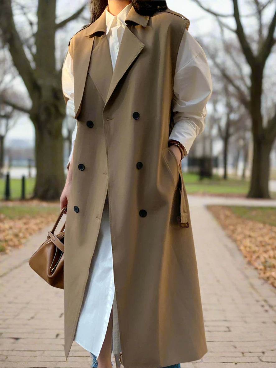 Vittoria Long Khaki Trench Coat Siren Fashion