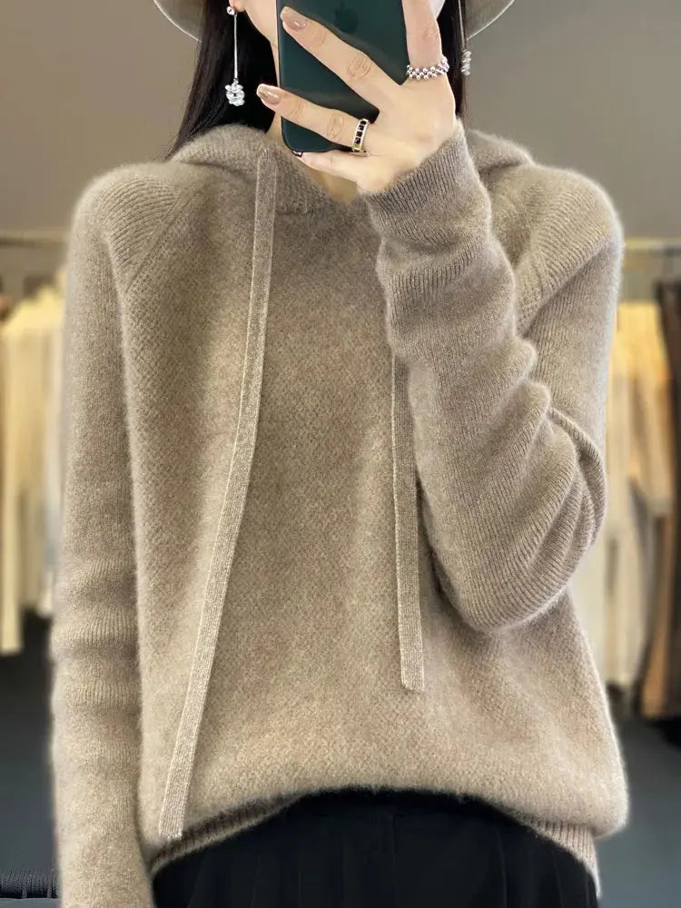 Merino Wool Knitwear Hooded Sweater Siren Fashion