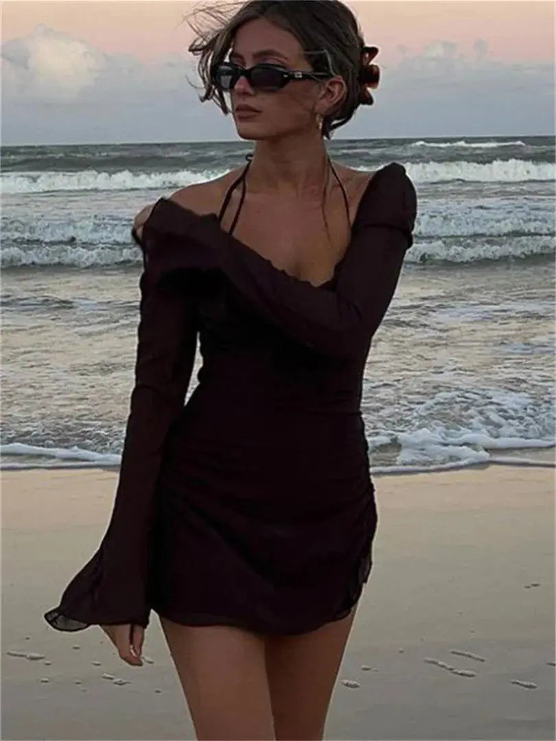 Jetta Off Shoulder Halter Mini Dress Siren Fashion