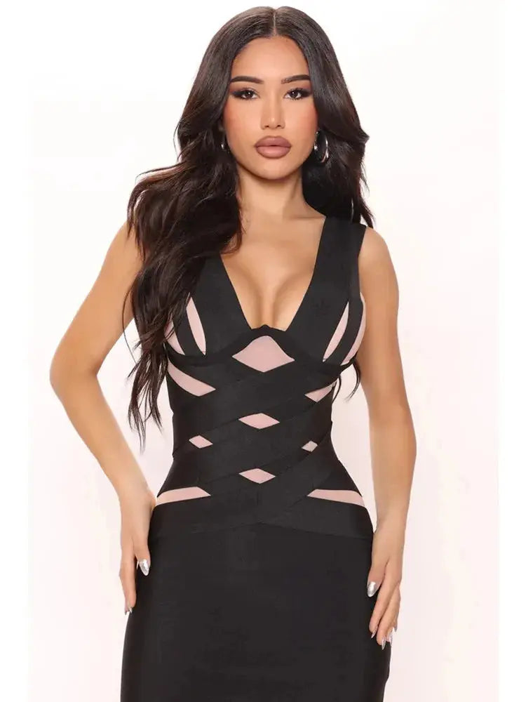 Brandi Black Mesh Bandage Dress Siren Fashion