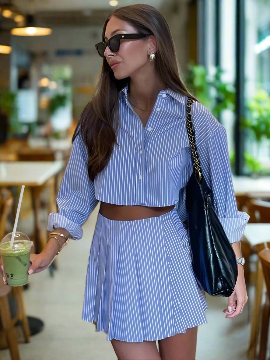 Geneva Striped Top and Skirt Set Siren Fashion