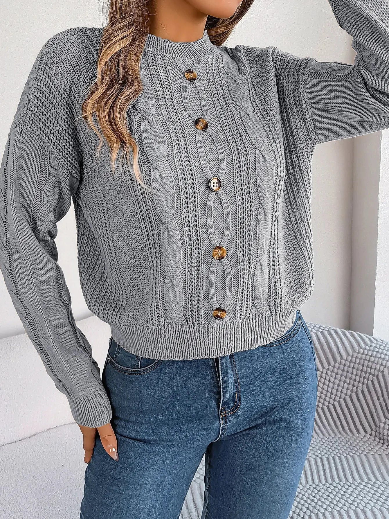 Fiona Fashion Casual Buttons Long Sleeve Sweater Siren Fashion