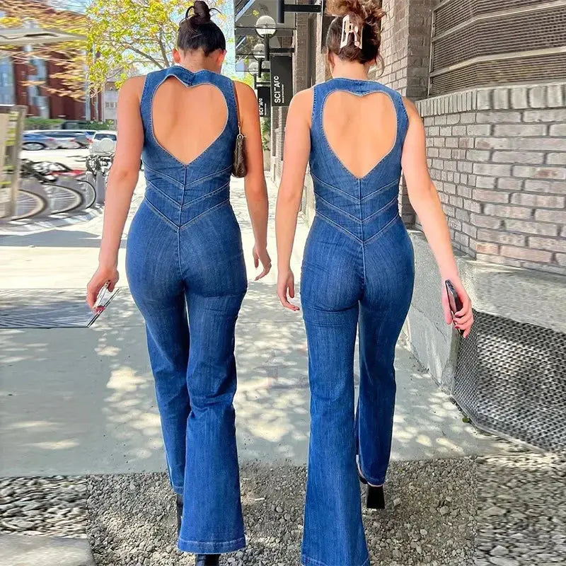 Domino Denim Flared Romper Siren Fashion