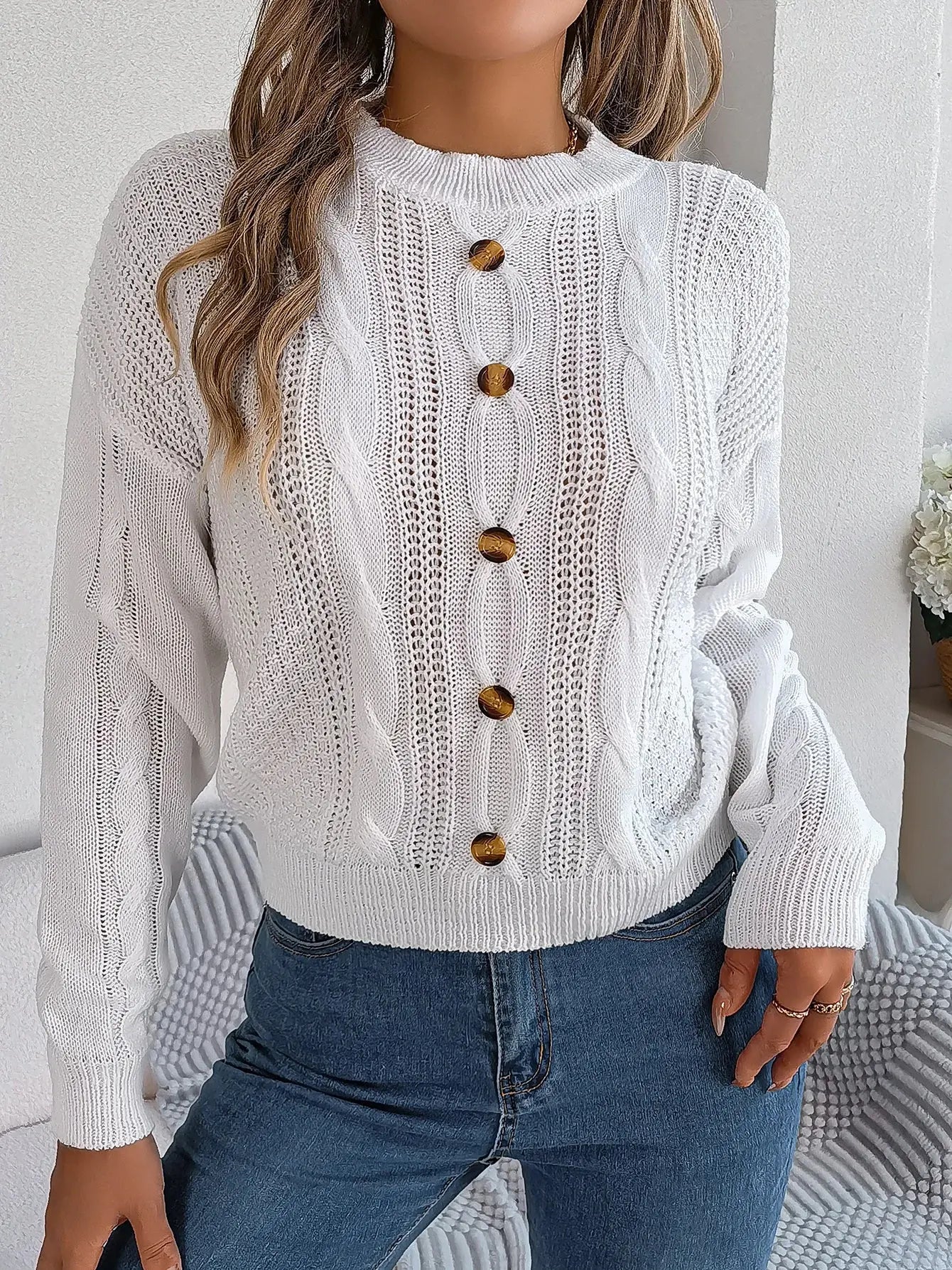 Fiona Fashion Casual Buttons Long Sleeve Sweater Siren Fashion