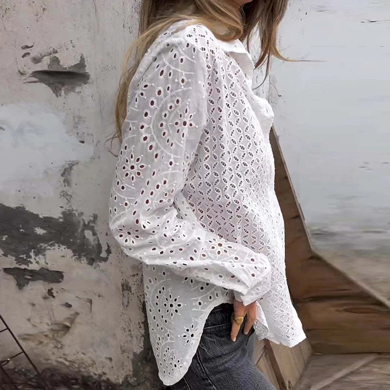 Sabrina Crochet Embroidery Hollow Out Blouse