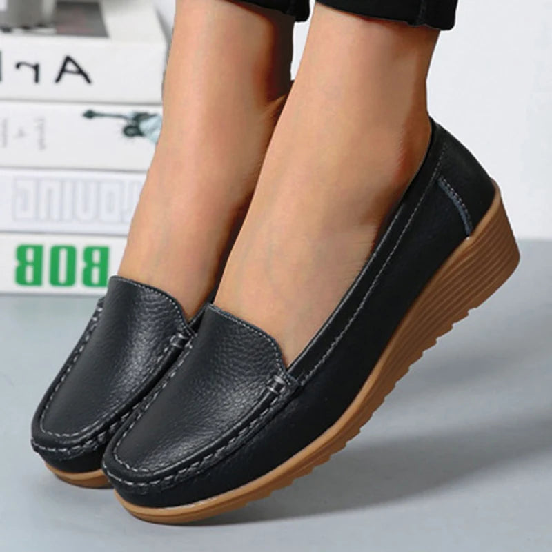 Fara Fashion Genuine Leather Women Retro Flats Siren Fashion