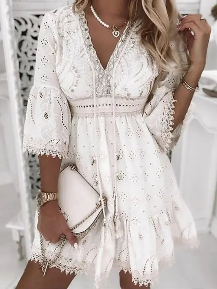 Anya Hollow Lace Mini Dress Siren Fashion