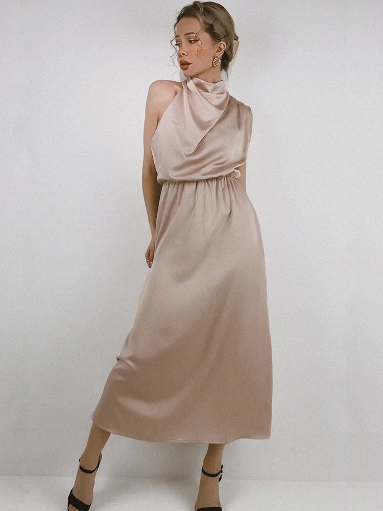 Palmira Silk Satin Elegant Long Dress Siren Fashion