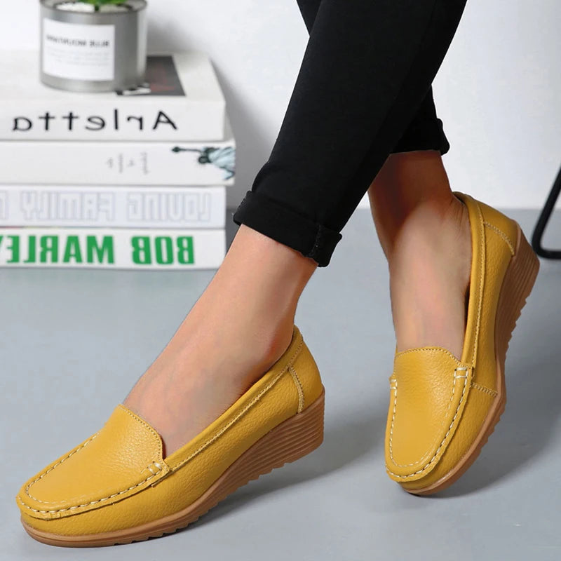 Fara Fashion Genuine Leather Women Retro Flats Siren Fashion