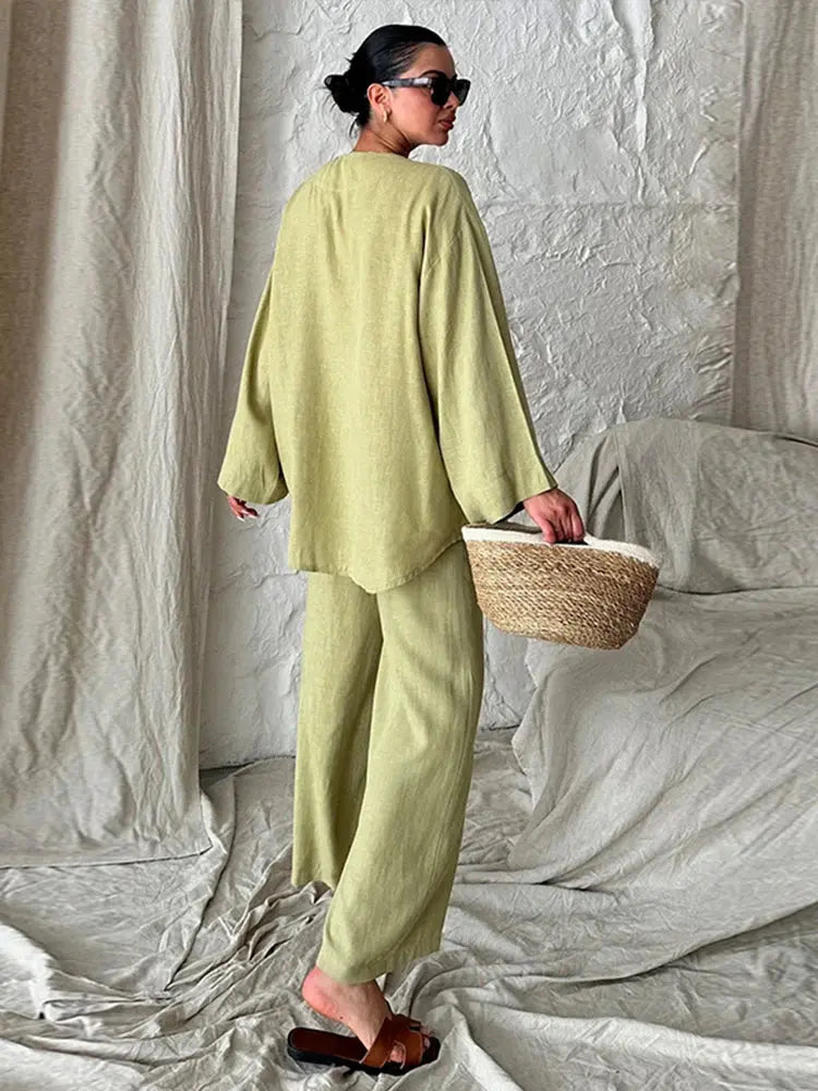 Fionna Fashion Linen Pants Set Siren Fashion