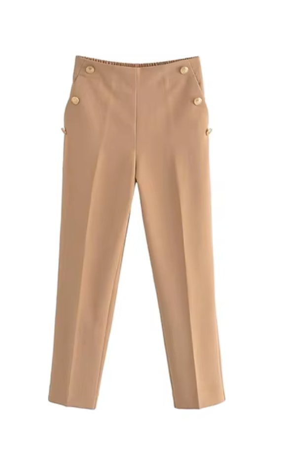 Serafina Metal Button Straight Pants Siren Fashion