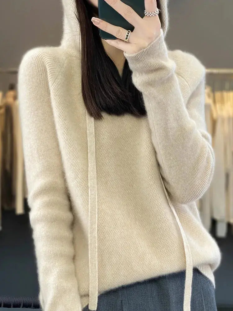 Merino Wool Knitwear Hooded Sweater Siren Fashion