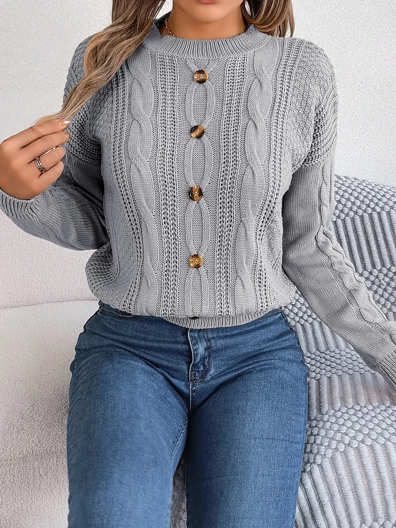 Fiona Fashion Casual Buttons Long Sleeve Sweater Siren Fashion