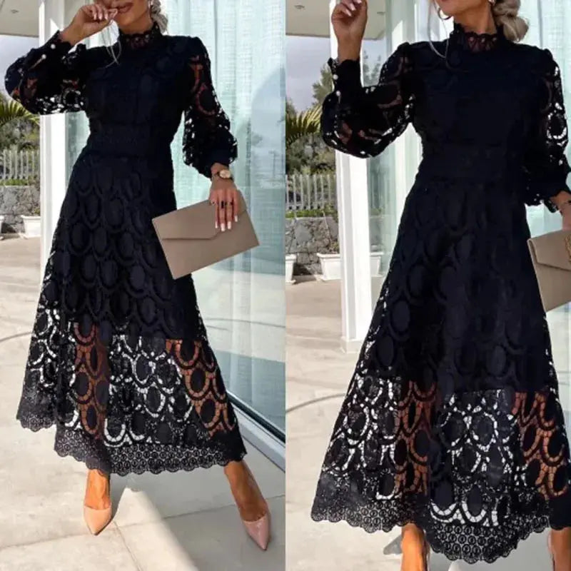 Mora Elegant French Lace Stand Collar Dress Siren