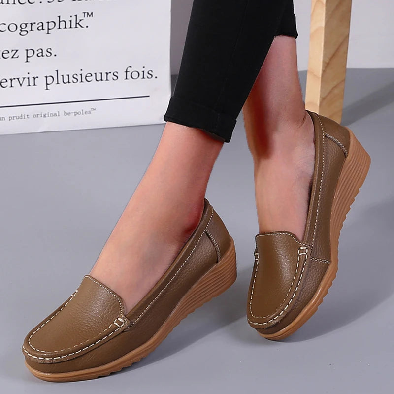 Fara Fashion Genuine Leather Women Retro Flats Siren Fashion